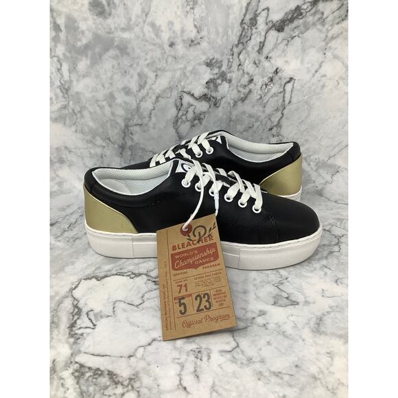 Official Program Size 7.5 Black/Metallic Gold STW-70 Leather Low Sneaker L8-3 - Picture 6 of 10